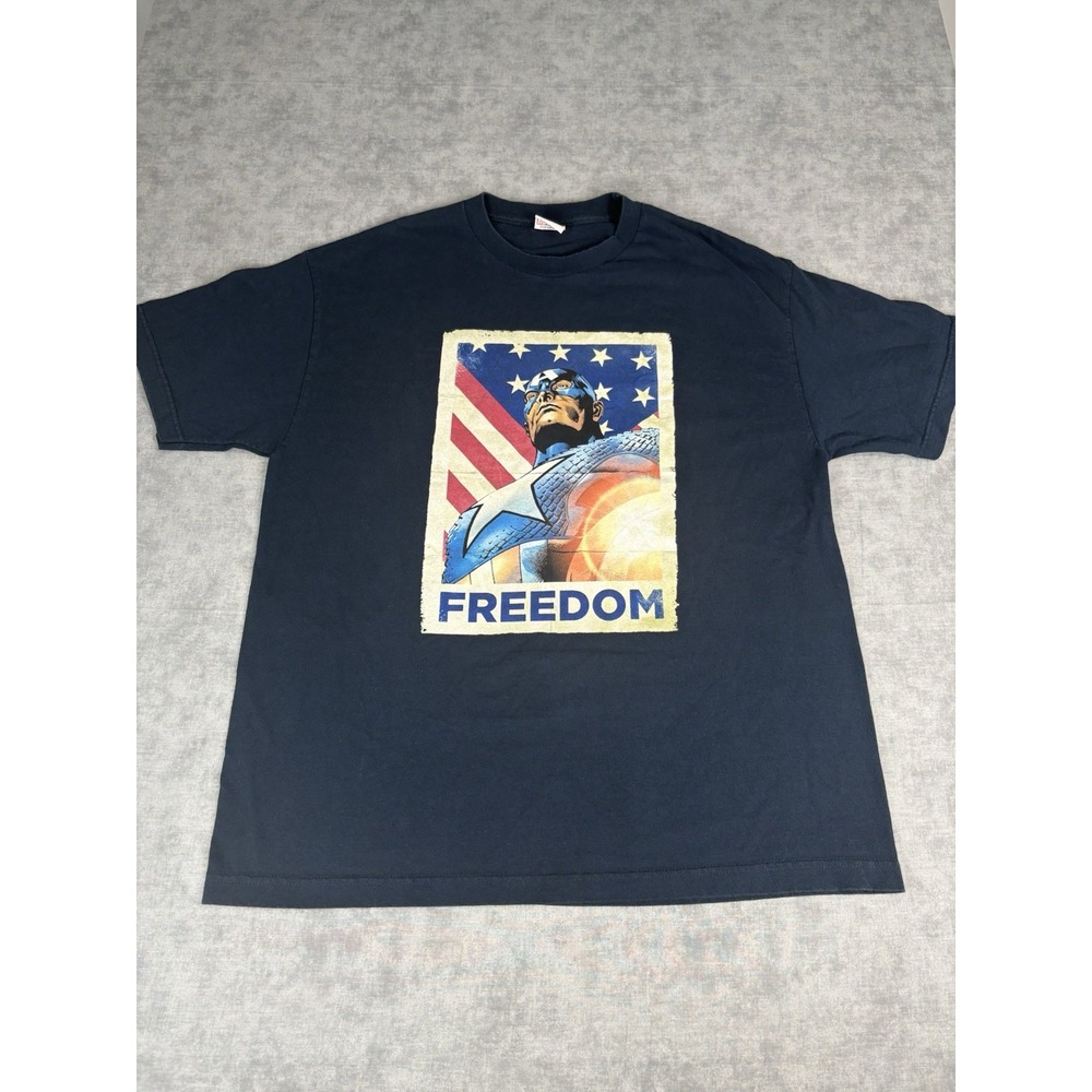 Marvel Captain America Freedom T Shirt Adult L/XL Navy Graphic Tee USA